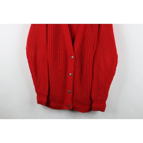 Vtg 90s Streetwear Womens Medium Faded Chunky Ribbed Knit Baggy Cardigan Sweater - Picture 3 of 9